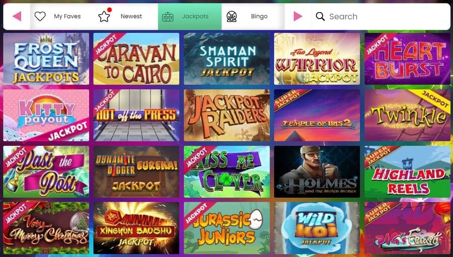 Jackpots Section at Crystal Slots Casino