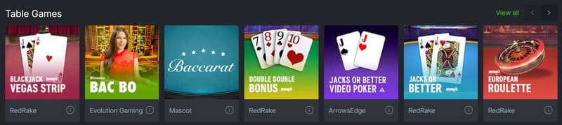 Table Games Section at BC.Game Casino