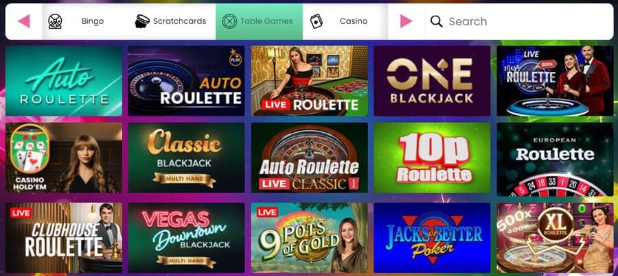 Table Games Section at Crystal Slots Casino