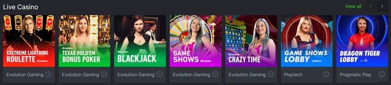 Live Casino Section at BC.Game Casino