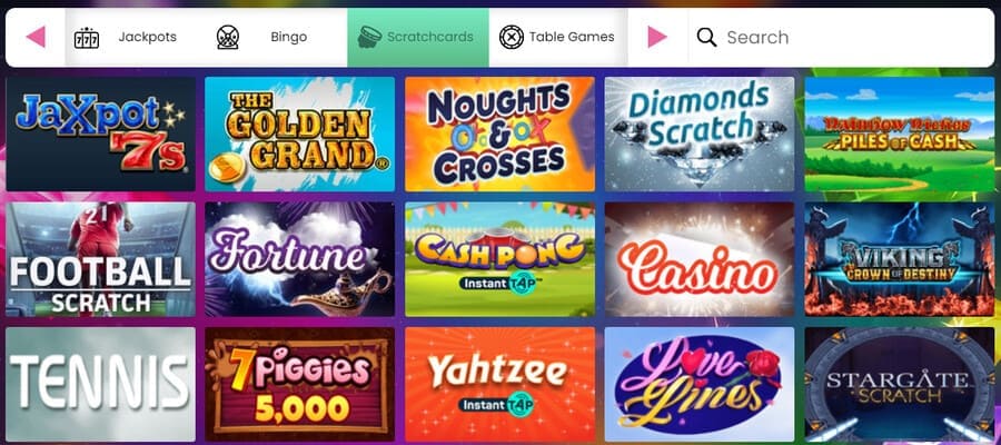Scratchcards Section at Crystal Slots Casino