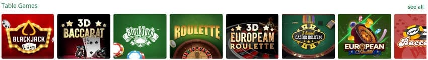 Table Games Section at Qbet Casino